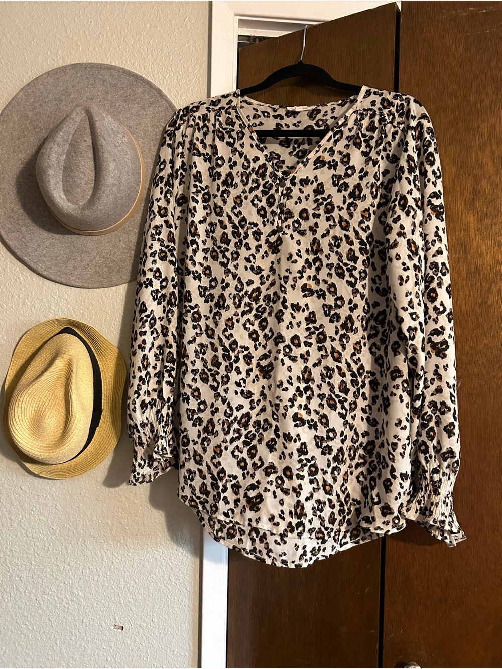 Maurices Leopard-Print V-Neck Blouse in Cream and Brown
